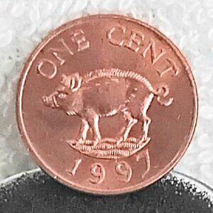 Circulated 1997 Bermuda One Cent Elizabeth II Coin made of Copper Plated/Zinc!!